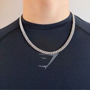 GLD 14K White Micro Diamond Prong Cuban Necklace – 6mm – White Gold Plated